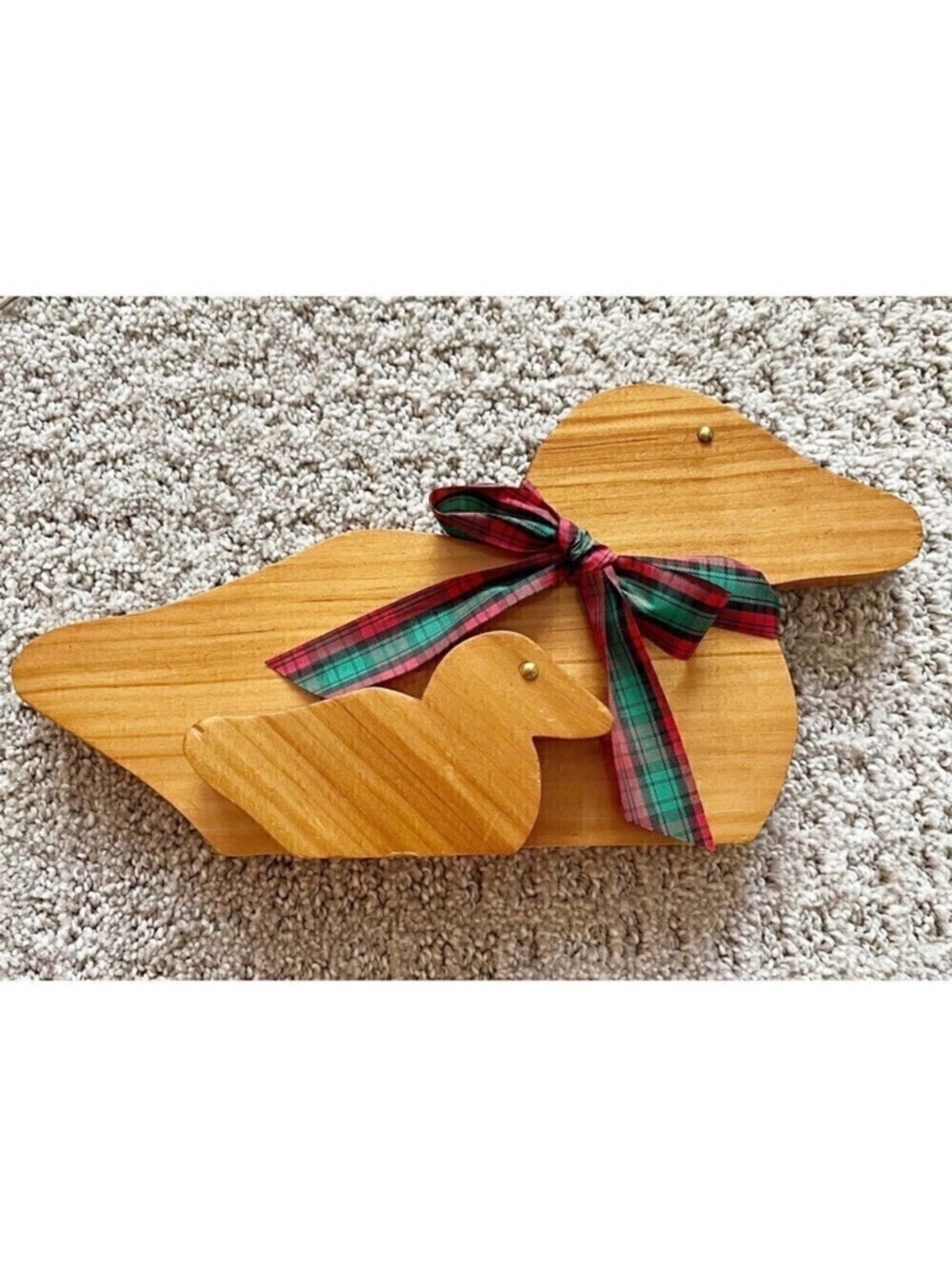 Hand Carved Duck Wall Plaque Wooden Folk Art Country Decor Mom Dad Baby 80s 90s